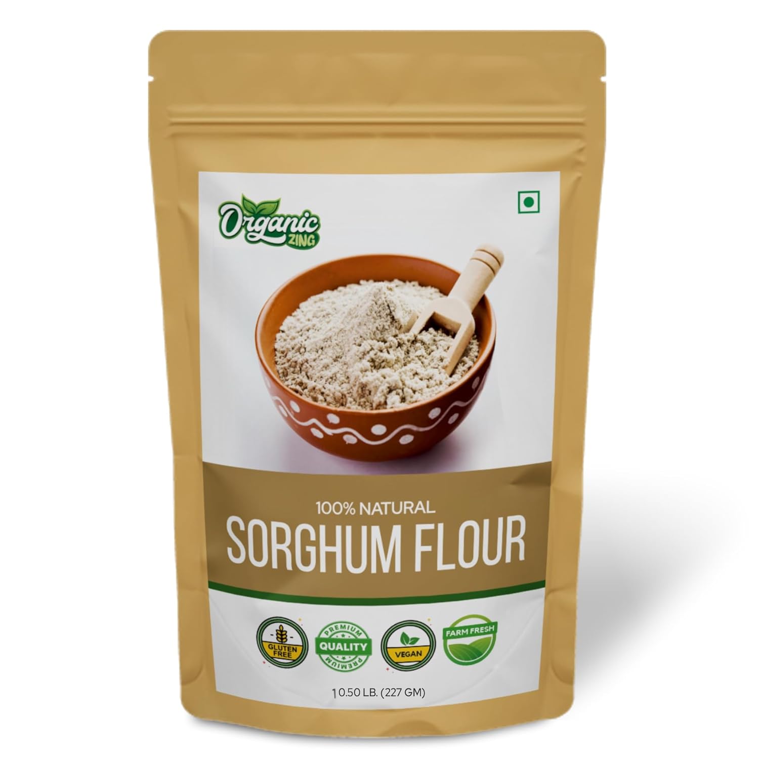 Organic Zing Pure Sorghum Flour - 227g (8 oz) | Gluten-Free USDA Certified Jowar Flour | Product of India