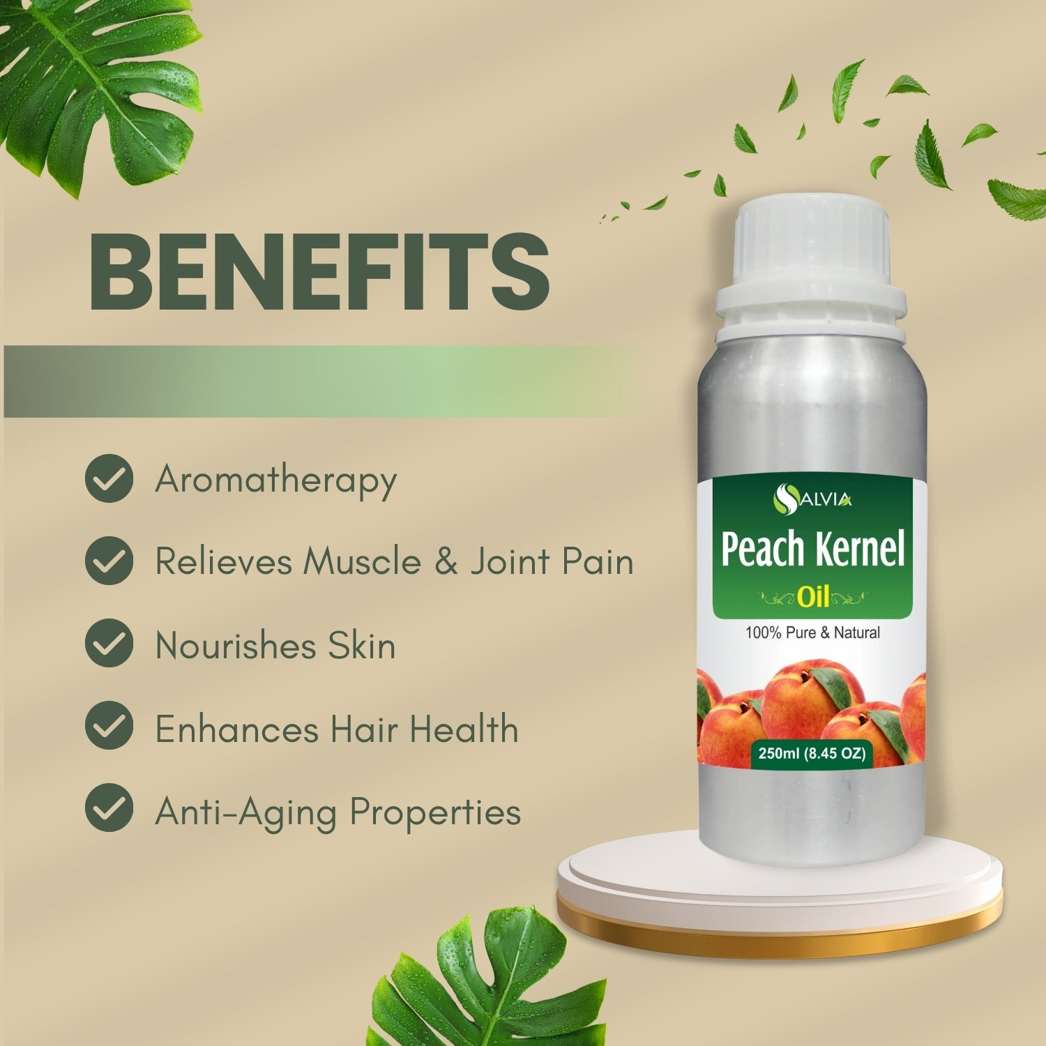 Peach Kernel Oil (Prunus persica) 100% Natural Pure Carrier Oil Nourishes & Moisturizes Skin, Manages Premature Aging, Promotes Healthy Hair