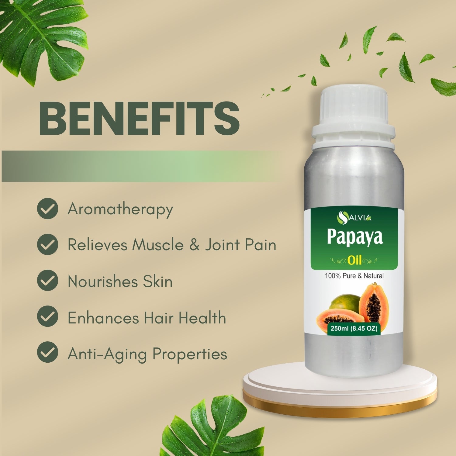Papaya Oil (Carica Papaya) 100% Pure & Natural Carrier Oil Nourishing & Moisturizing Property, Best For Skin, Hair, Lip, & Nail Care