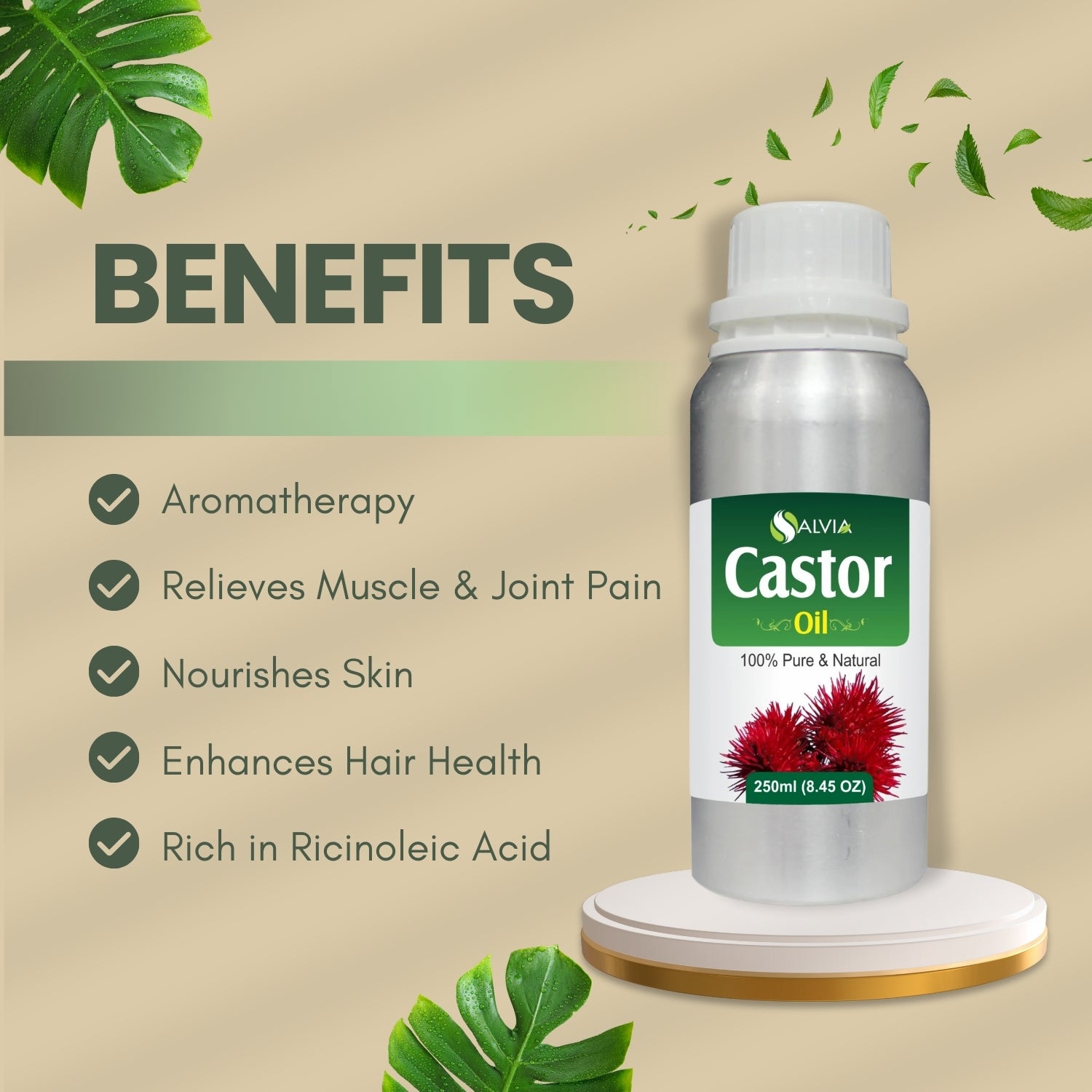 Castor Oil (Ricinus communis) 100% Natural Carrier Oil