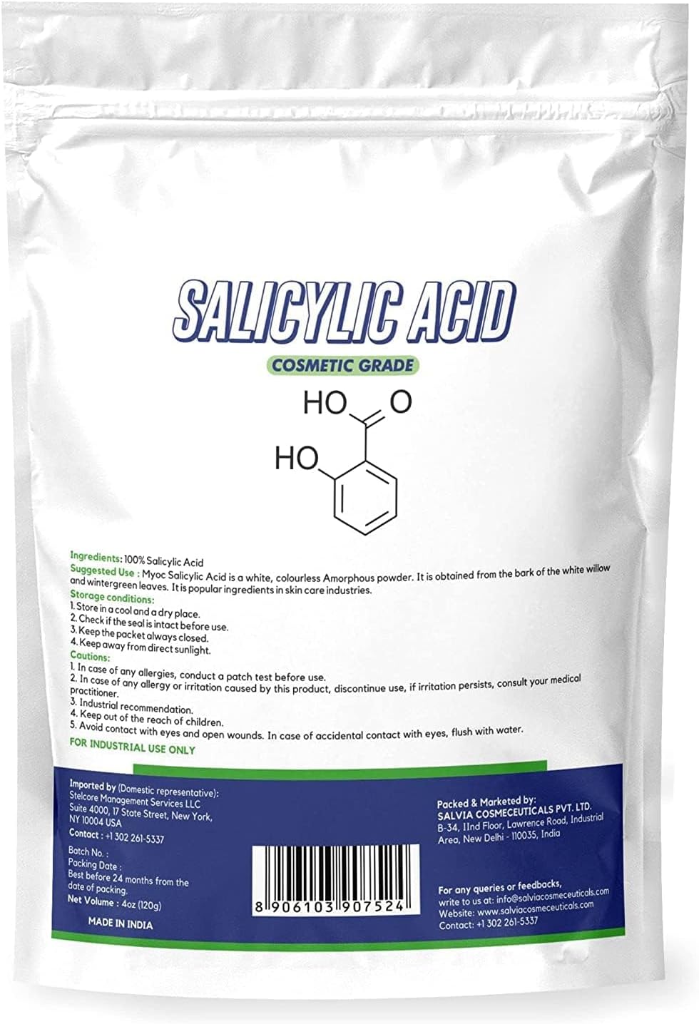 Myoc Salicylic Acid Powder - Pure, Adulterant-Free, Cosmetic Grade for DIY Skincare & Industrial Use - 120gm (Pack of 2)