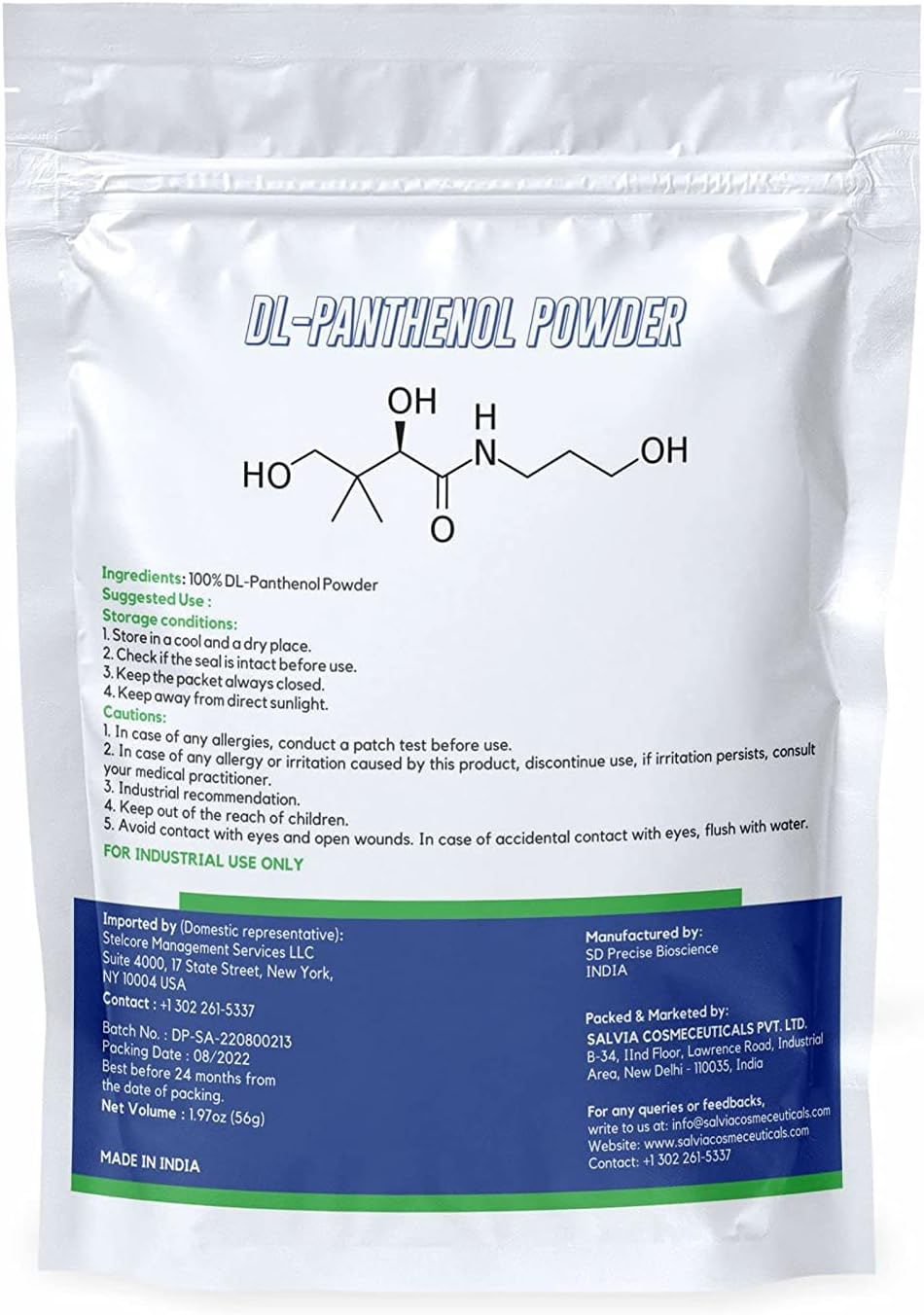 MYOC DL-Panthenol Powder - Provitamin B5 Powder Blend - 1.97oz 56gm (Pack of 2) - Cosmetic Grade for Skincare & Hair Care