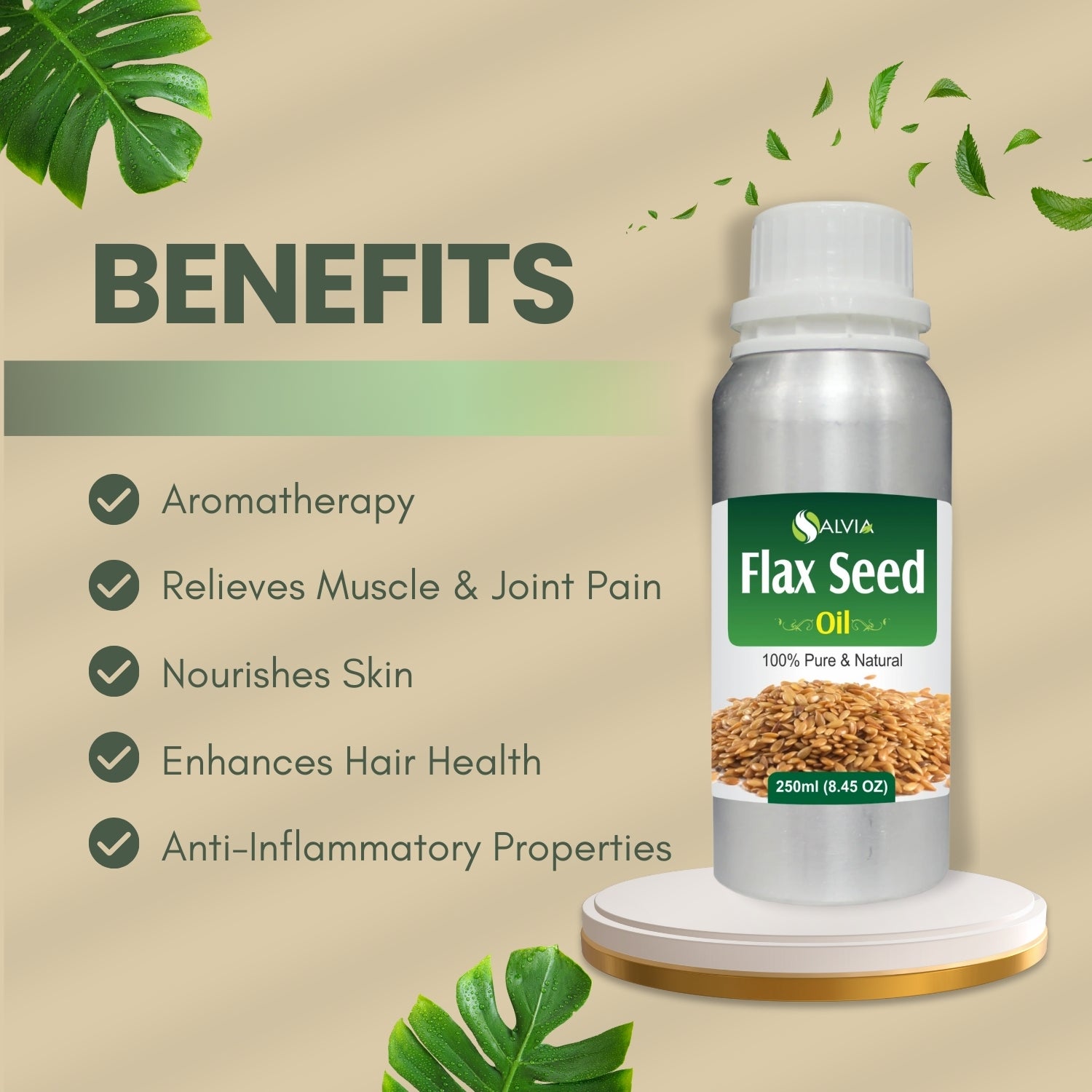 Flax Seed Oil (Linum Usitatissimum) Pure & Natural Carrier Oil