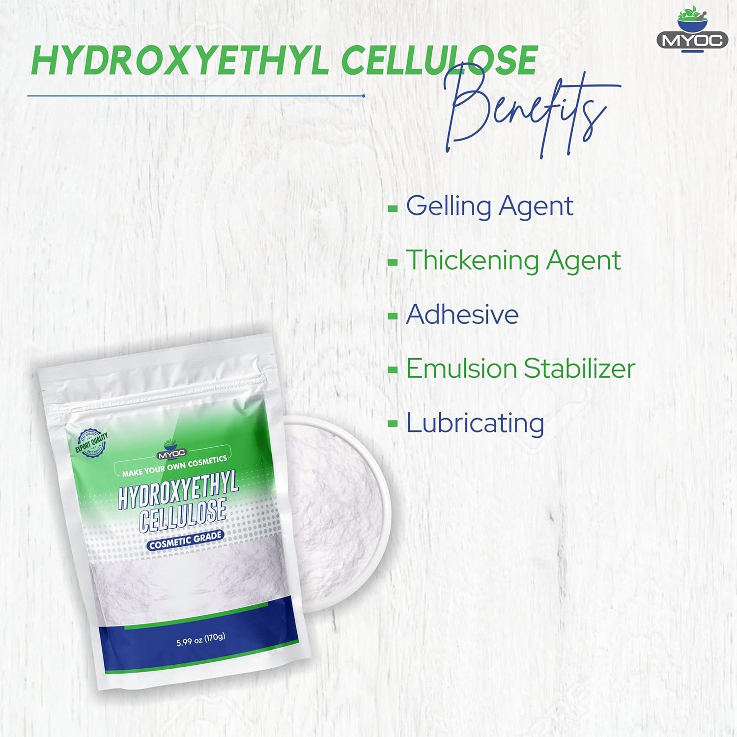 Myoc Hydroxyethyl Cellulose - 170 Gm (5.99 Oz) | Pure HEC Powder for Lubricants, Paints & Bulk Use