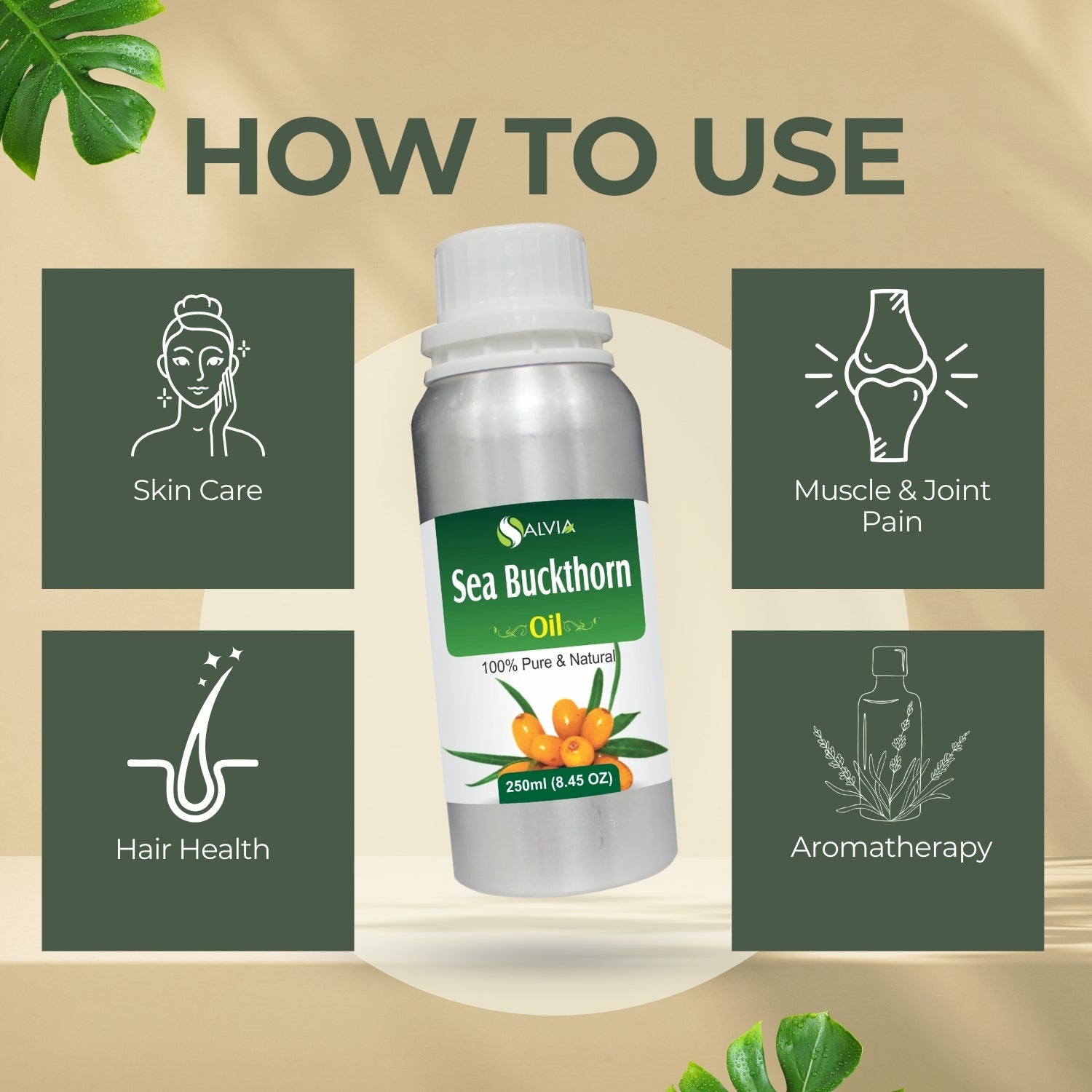 Sea Buckthorn (Hippophae Rhamnoides) Oil 100% Pure & Natural Carrier Oil Supports Wound Healing, Diminishes Scars, Improves Skin Elasticity