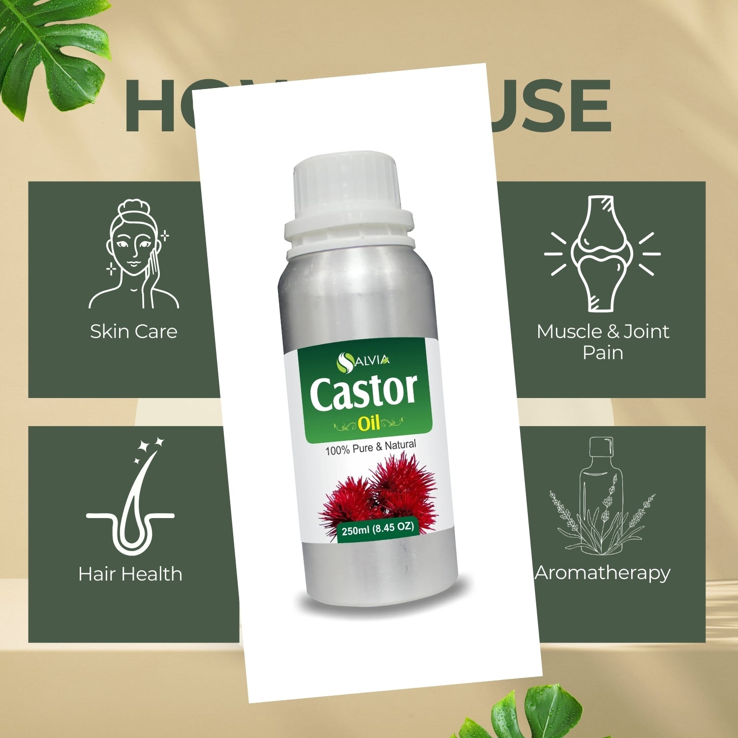 Castor Oil (Ricinus communis) 100% Natural Carrier Oil