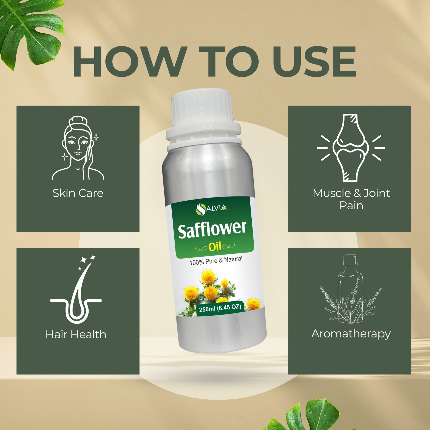 Safflower Oil (Cympopogan Martini) 100% Natural Pure Carrier Oil