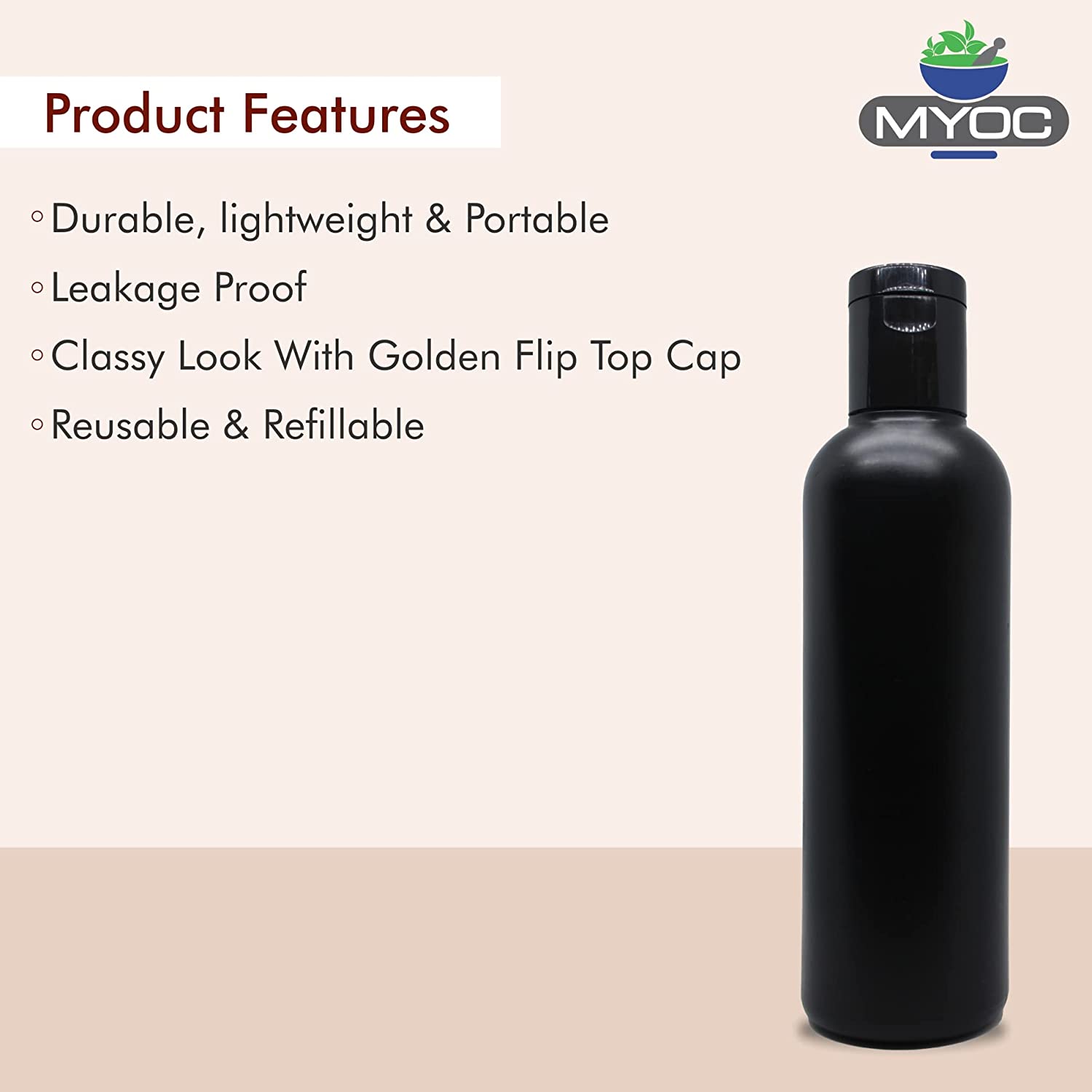 Shoprythm Packaging,Plastic Travel Bottles Empty Black HDPE Bottle with Disc Flip Top Cap Refillable Reusable