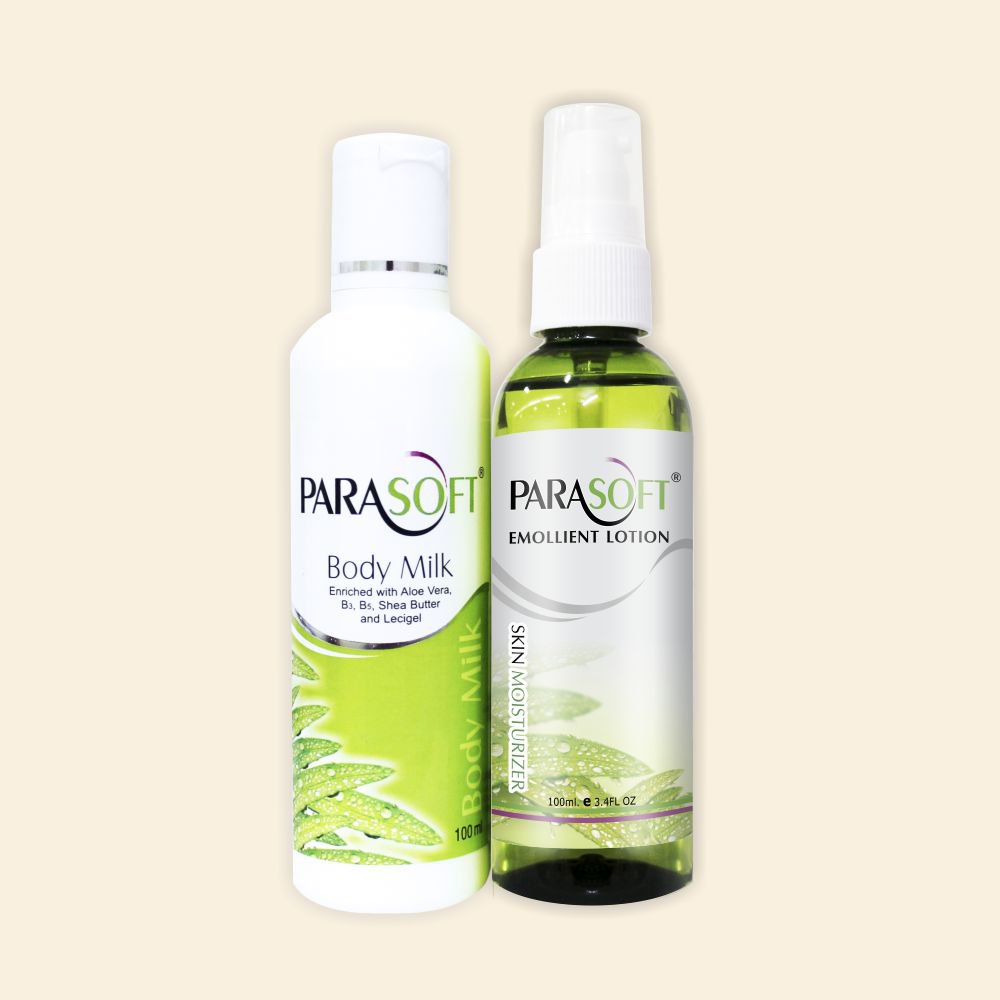 shoprythmindia Dry Skin Care Combo Parasoft Body Milk (with shea butter & aloe vera) + Parasoft Emollient Lotion (Repairs the skin) Combo